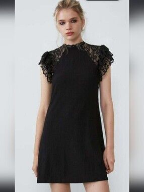 Zara Black Lace Yoke Mini Dress